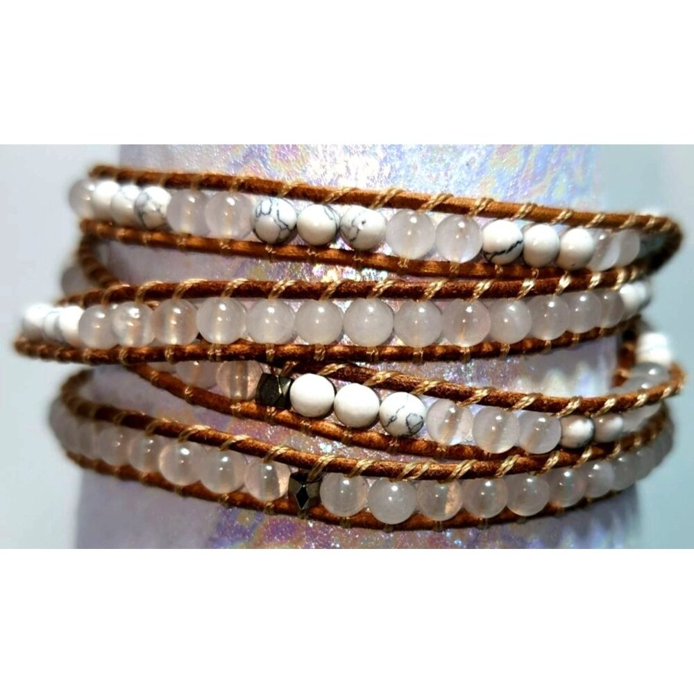 Victoria Emerson Wrap Bracelet Clear White Marbled Beaded Jewelry HTF Style